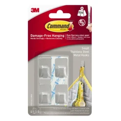 Command™ Krokar, Metall Små, rostfritt stål, 17031SS-4, 4 krokar och 5 små strips