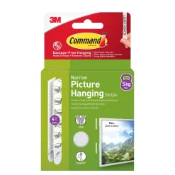 Command™ Tavelupphängningsstrips 17207WHI-4-UKN, vita, smala, 4 par (8 strips)