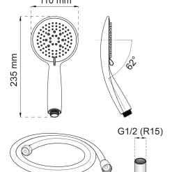 DUSCHPAKET DAHLIA 3-SPRAY SVART D110MM/SLANG 150CM