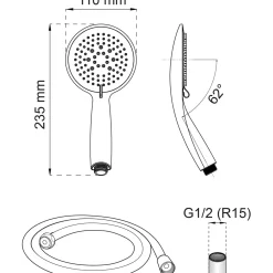 DUSCHPAKET DAISY 1-SPRAY VIT D85MM/SLANG 150CM
