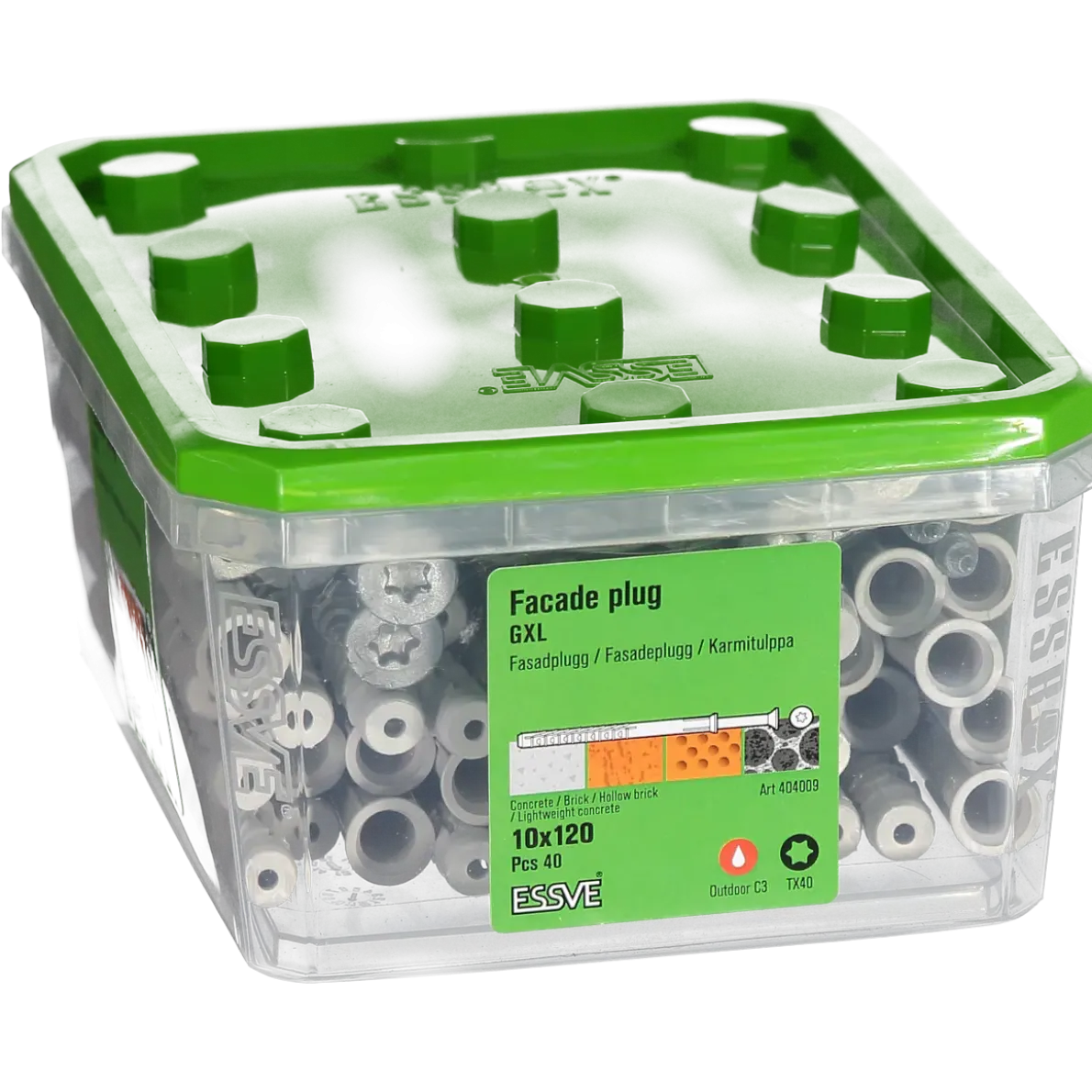 FASADPLUGG GXL SKRUV FÖRSÄNKT HUVUD TX40 FZV 10X120 40ST