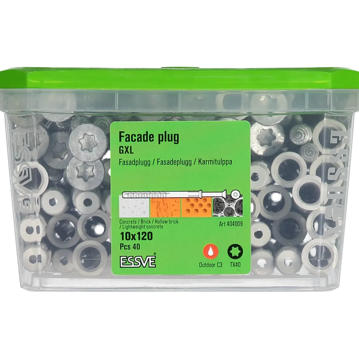 FASADPLUGG GXL SKRUV FÖRSÄNKT HUVUD TX40 FZV 10X120 40ST