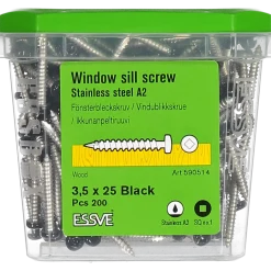 FÖNSTERBLECKSKRUV ROSTFRI A2 SVART R1 3,5X25 200ST