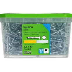 KOMBISKRUV FÖR TRÄ/STÅLREGEL PH2 FZB 3,9X30 1000ST