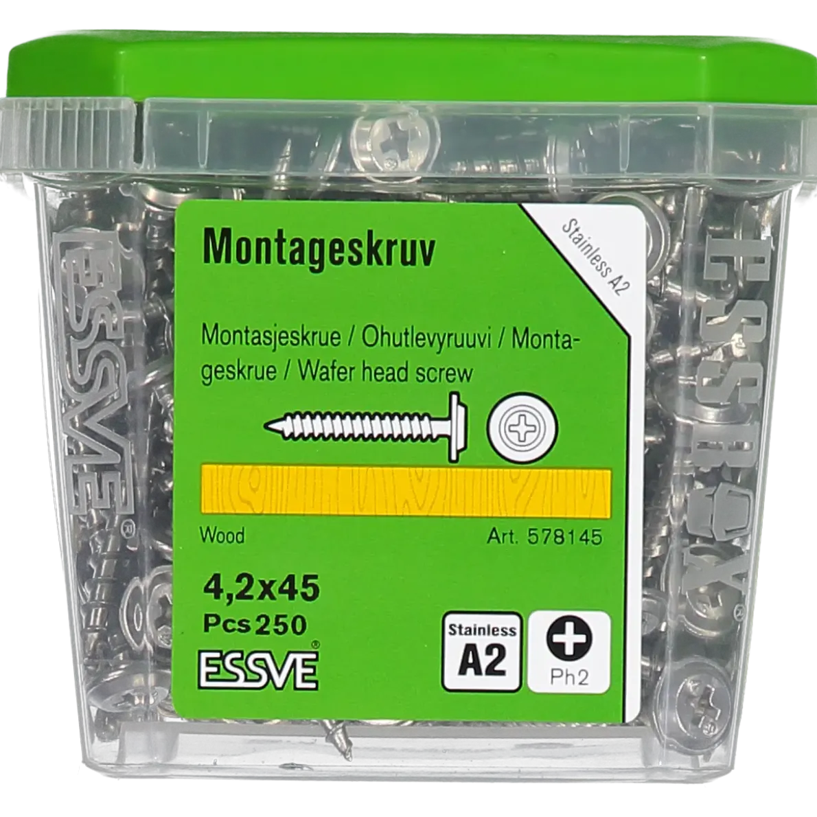 MONTAGESKRUV FÖR TRÄREGEL PH2 ROSTFRI A2 4,2X45 250ST