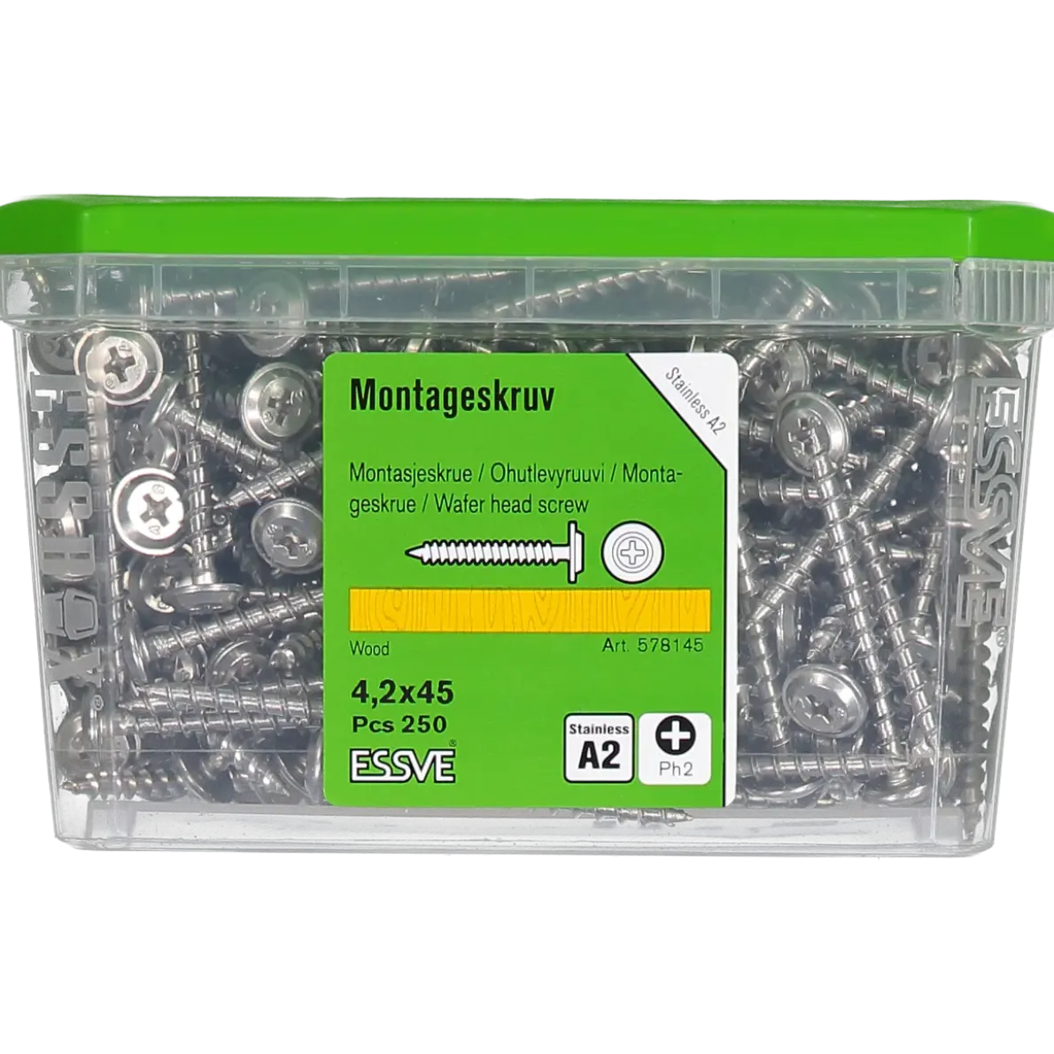 MONTAGESKRUV FÖR TRÄREGEL PH2 ROSTFRI A2 4,2X45 250ST