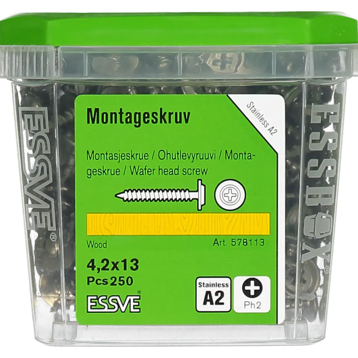 MONTAGESKRUV FÖR TRÄREGEL PH2 ROSTFRI A2 4,2X13 250ST