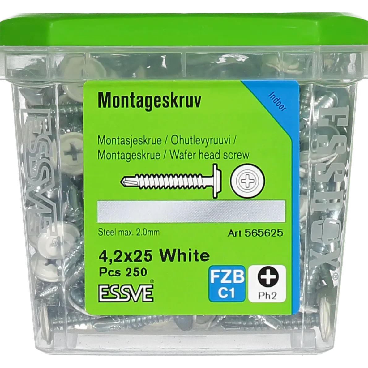 MONTAGESKRUV MED BORRSPETS PH2 VITLACKERAD 4,2X25 250ST