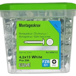 MONTAGESKRUV MED BORRSPETS PH2 VITLACKERAD 4,2X13 250ST