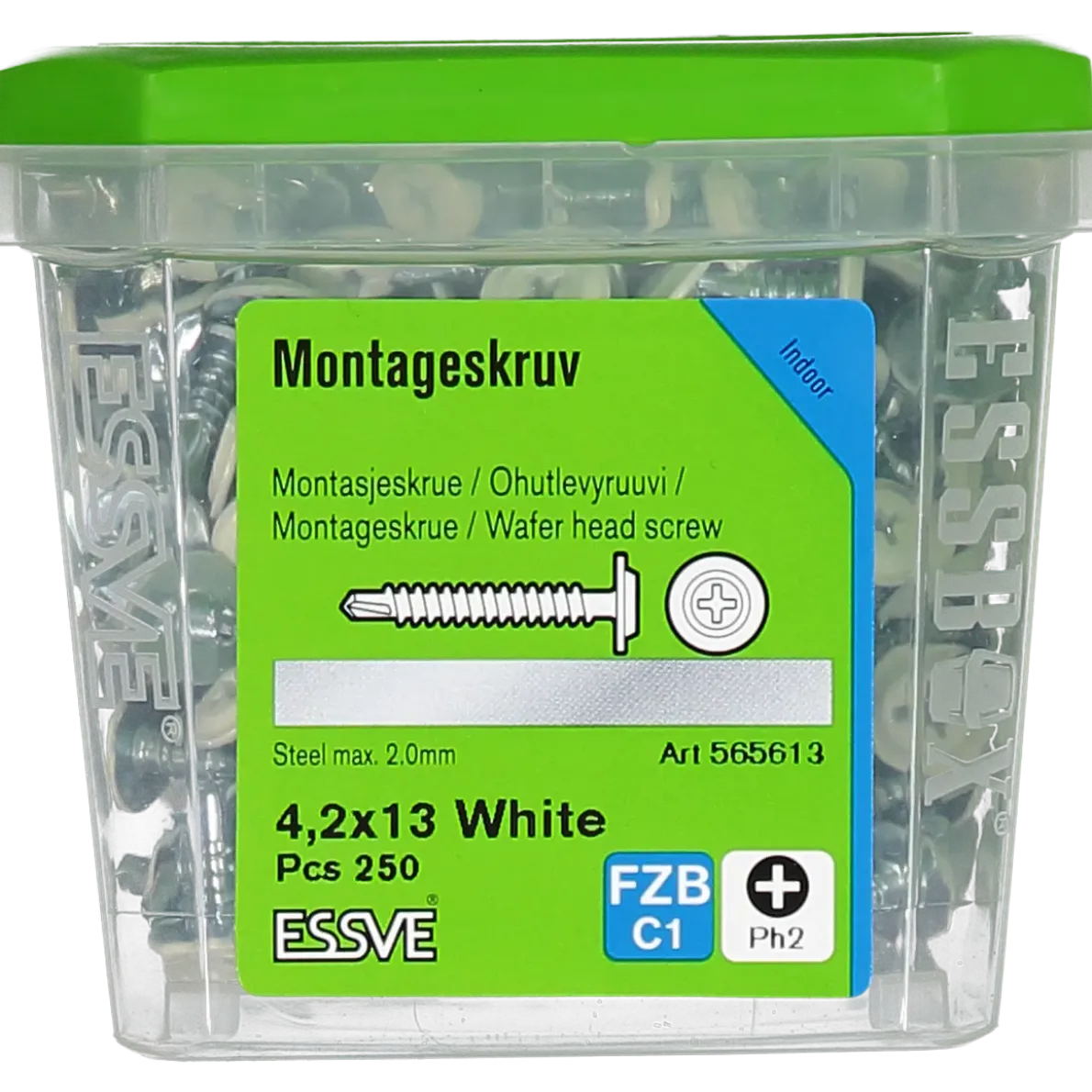 MONTAGESKRUV MED BORRSPETS PH2 VITLACKERAD 4,2X13 250ST