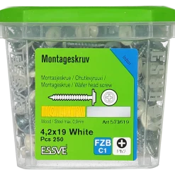 MONTAGESKRUV MED VASS SPETS PH2 VITLACKERAD 4,2X19 250ST
