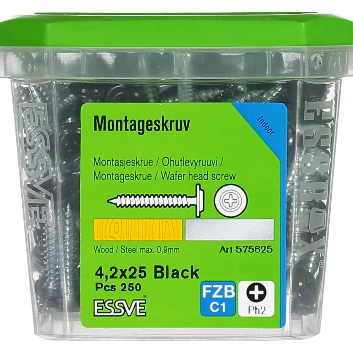 MONTAGESKRUV MED VASS SPETS PH2 SVARTLACKERAD 4,2X25 250ST