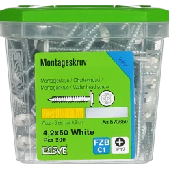 MONTAGESKRUV MED VASS SPETS PH2 VITLACKERAD 4,2X50 200ST