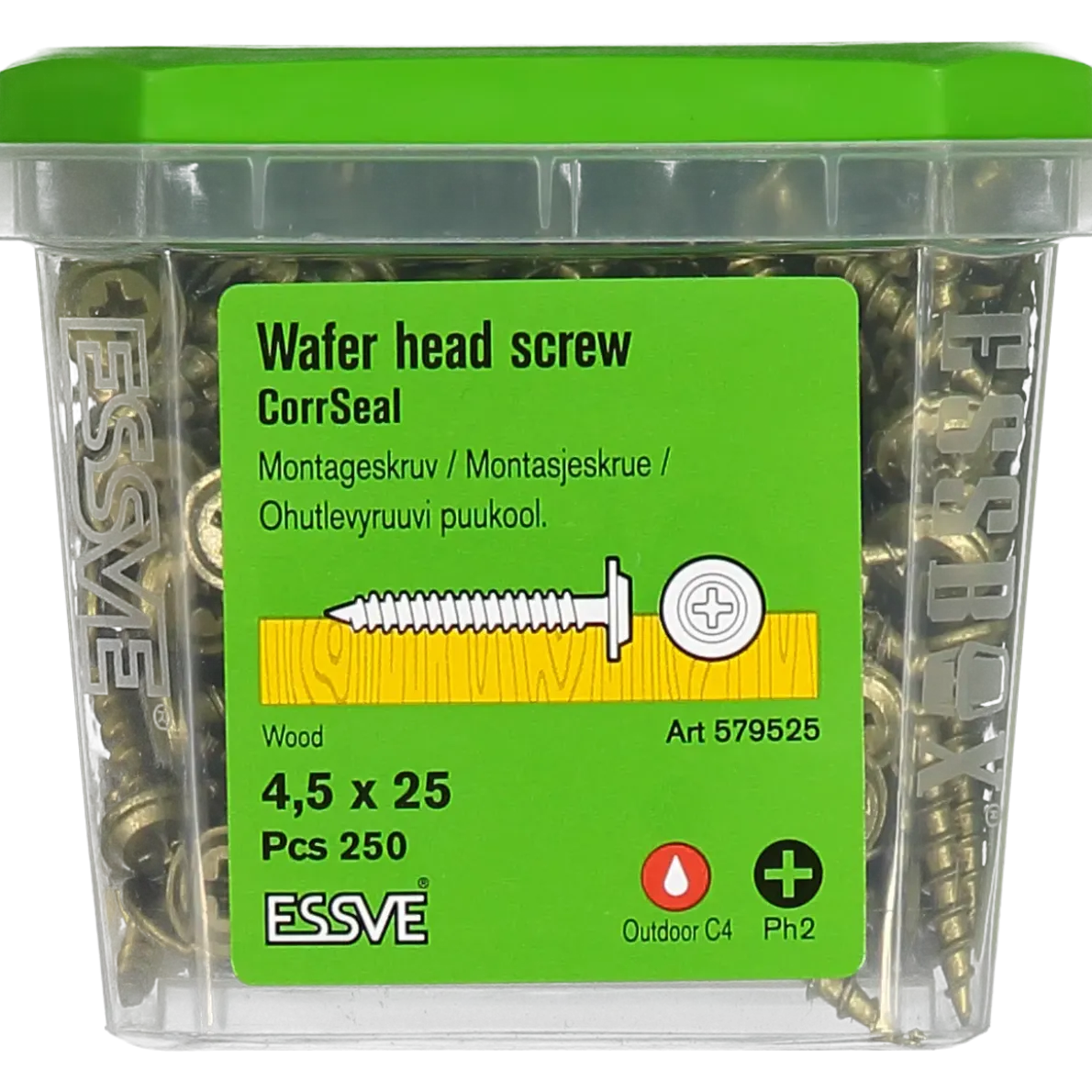 MONTAGESKRUV MED VASS SPETS PH2 CORRSEAL 4,5X25 250ST