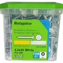 MONTAGESKRUV MED VASS SPETS PH2 VITLACKERAD 4,2X25 250ST