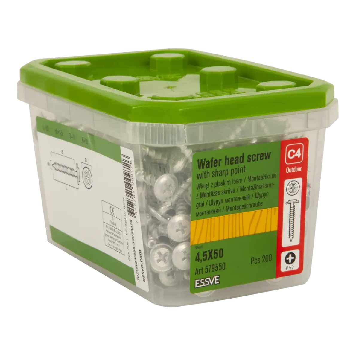 MONTAGESKRUV MED VASS SPETS PH2 CORRSEAL 4,5X50 200ST