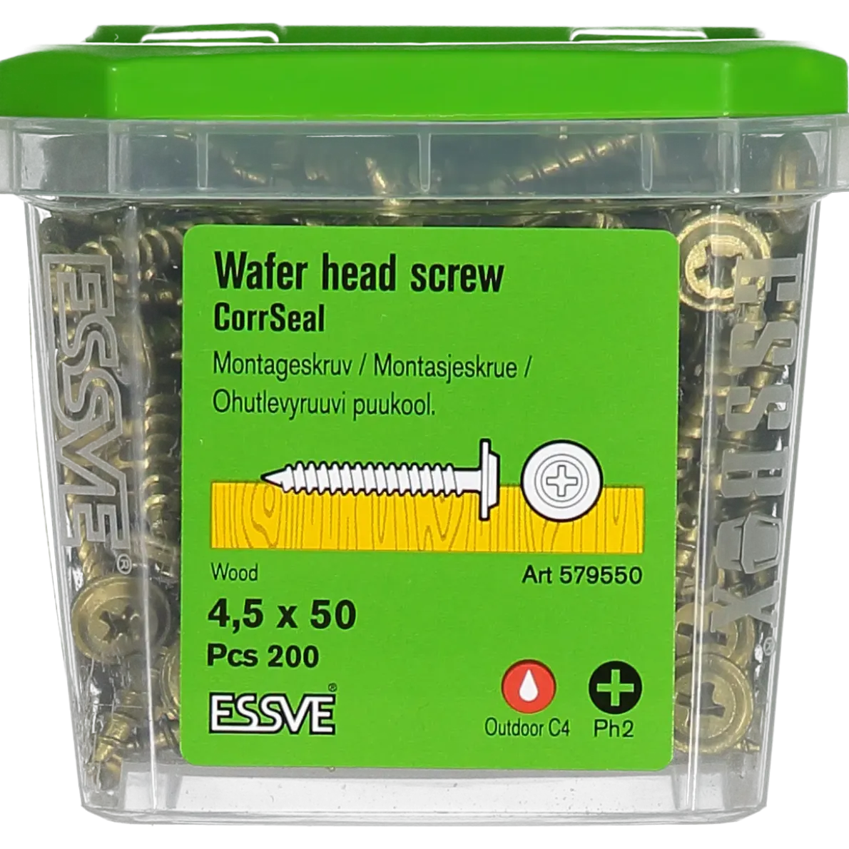 MONTAGESKRUV MED VASS SPETS PH2 CORRSEAL 4,5X50 200ST