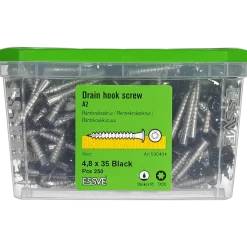 RÄNNKROKSKRUV ROSTFRI A2 SVART RAL9011 TX20 4,8X35 250ST