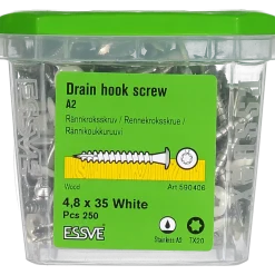 RÄNNKROKSKRUV ROSTFRI A2 VIT RAL9010 TX20 4,8X35 250ST