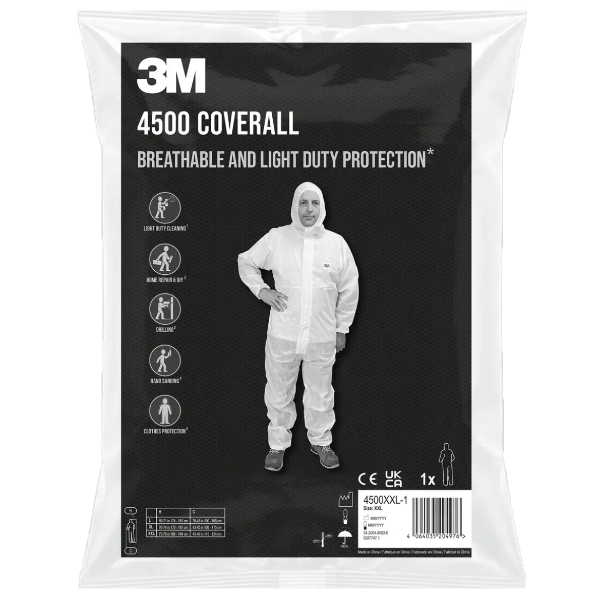 SKYDDSOVERALL 4500 KATEGORI 1 VIT XXL