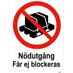 SKYLT UNIGRAPH NÖDUTGÅNG FÅR EJ BLOCKERAS PLAST 210X297MM