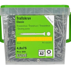 TRALLSKRUV CLASSIC ROSTFRI A2 TX20 4,8X75 600 ST
