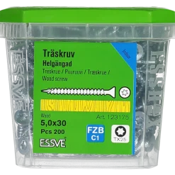 TRÄSKRUV FÖRSÄNKT HUVUD TX25 HELGÄNGAD FZB 5,0X30 200ST