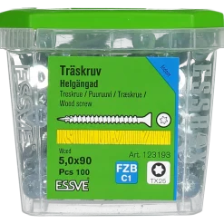 TRÄSKRUV FÖRSÄNKT HUVUD TX25 HELGÄNGAD FZB 5,0X90 100ST