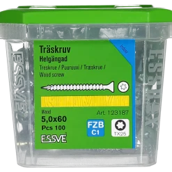 TRÄSKRUV FÖRSÄNKT HUVUD TX25 HELGÄNGAD FZB 5,0X60 100ST