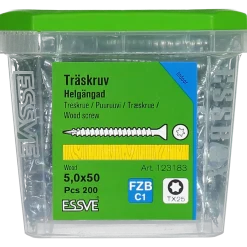 TRÄSKRUV FÖRSÄNKT HUVUD TX25 HELGÄNGAD FZB 5,0X50 200ST