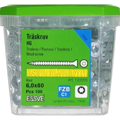TRÄSKRUV FÖRSÄNKT HUVUD TX30 HELGÄNGAD FZB 6,0X80 100ST