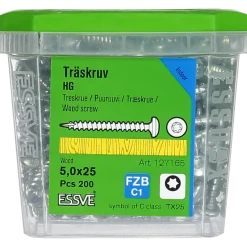 TRÄSKRUV KULLRIGT HUVUD TX25 HELGÄNGAD FZB 5,0X25 200ST