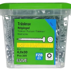 TRÄSKRUV KULLRIGT HUVUD TX20 HELGÄNGAD FZB 4,0X30 200ST