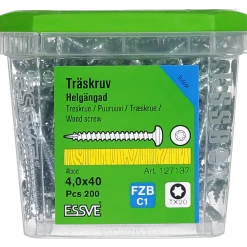 TRÄSKRUV KULLRIGT HUVUD TX20 HELGÄNGAD FZB 4,0X40 200ST